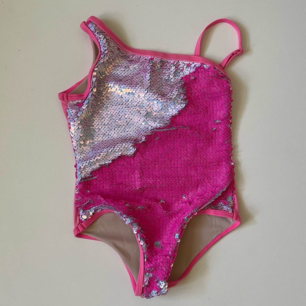 Girls' Pink Sequin One-Piece Swimsuit